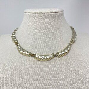 Vintage Choker‎ Necklace Silver-Tone Chunky Retro Simple Geometric